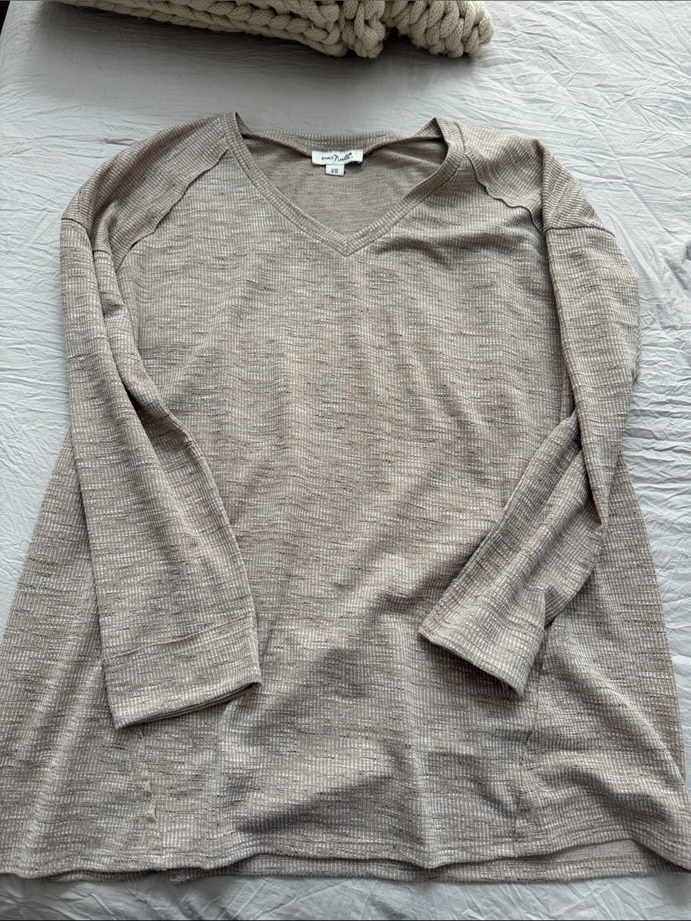 Simply Noelle Beige V-Neck Long Sleeve Knit Top